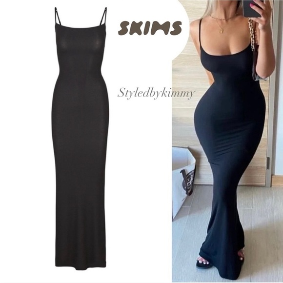 SKIMS Soft Lounge Long Slip Dress Onyx Black NWT Small S - Picture 1 of 7